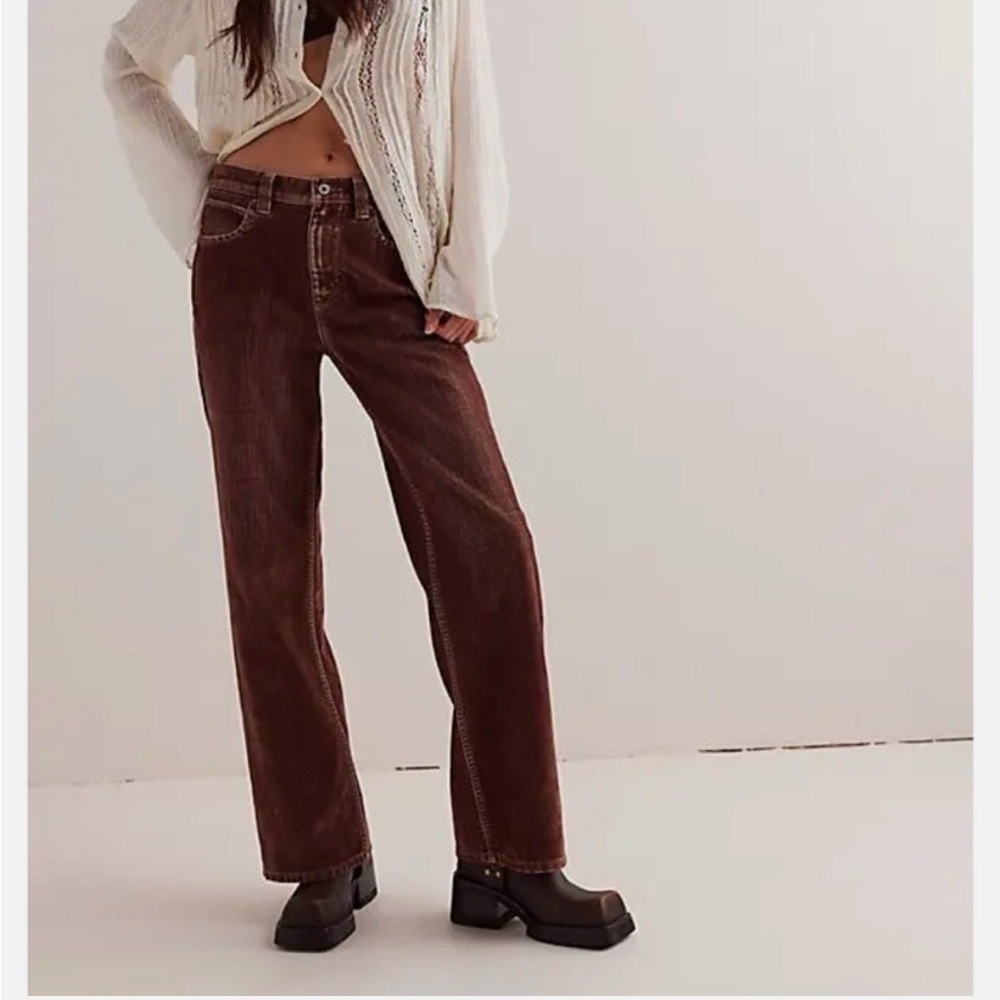 We The Free - Tinsley Baggy High-Rise Straight Leg Otter Flocked Jean - Size 30